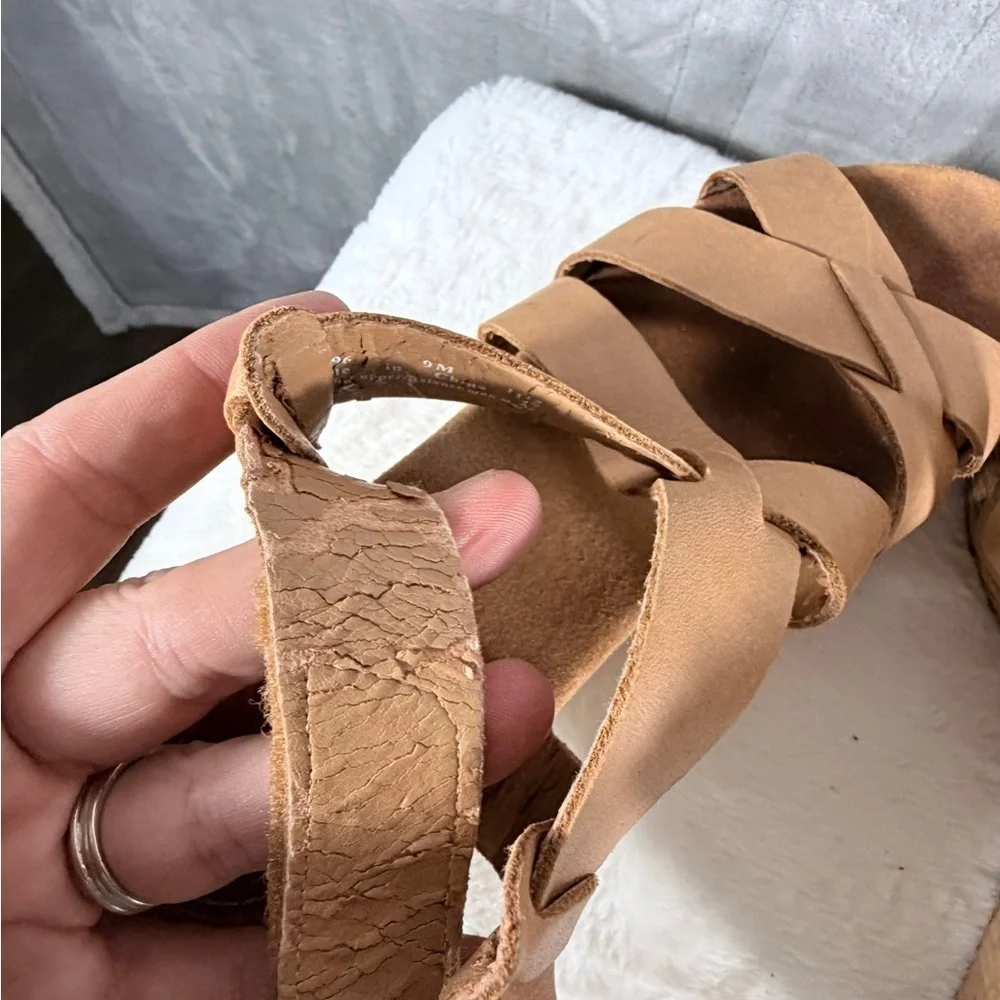 Clarks Collection Tan Cork Wedge Strappy Sandals Size 9 M with some peeling